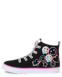 Girls Glitter Happy Face High Top Sneakers