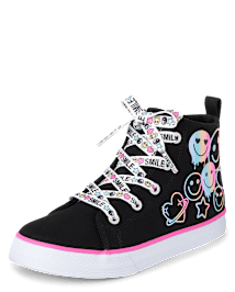 Girls Glitter Happy Face High Top Sneakers