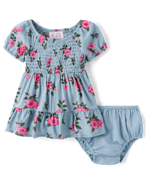 Baby Girls Floral Smocked Ruffle Dress