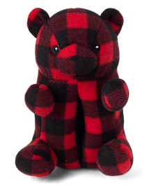 Unisex Kids Matching Family Buffalo Plaid Bear Slippers