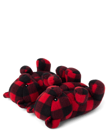 Unisex Toddler Matching Family Buffalo Plaid Bear Slippers