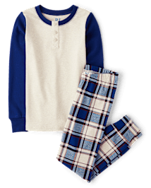 Boys Plaid Henley Snug Fit Cotton Pajamas