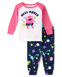 Baby And Toddler Girls Mess Maker Monster Snug Fit Cotton Pajamas