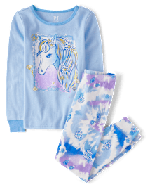 Girls Tie Dye Unicorn Snug Fit Cotton Pajamas