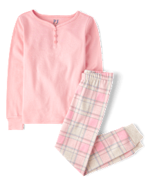 Girls Plaid Henley Snug Fit Cotton Pajamas