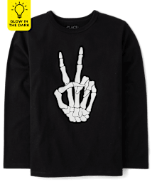 Unisex Kids Glow Skeleton Peace Sign Graphic Tee