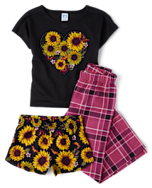 Girls Sunflower 3-Piece Pajama Set