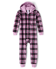 Girls Plaid Microfleece One Piece Pajamas