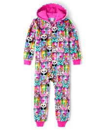 Girls Animal Milkshake Fleece One Piece Pajamas