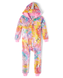 Girls Foil Unicorn Fleece One Piece Pajamas