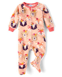 Baby And Toddler Girls Animal Fleece Footed One Piece Pajamas