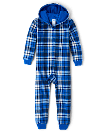 Boys Plaid Microfleece One Piece Pajamas