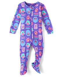 Baby And Toddler Girls Monster Snug Fit Cotton Footed One Piece Pajamas