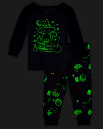 Baby And Toddler Girls Glow Cat Witch Snug Fit Cotton Pajamas