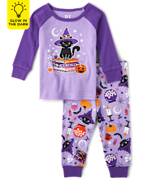 Baby And Toddler Girls Glow Cat Witch Snug Fit Cotton Pajamas