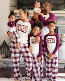 Unisex Kids Matching Family Thankful Cotton And Flannel Pajamas