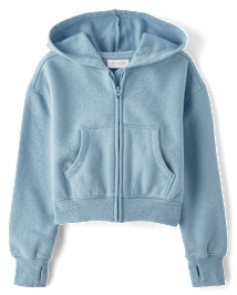 Girls Fleece Cropped Zip Up Hoodie