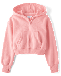 Girls Long Sleeve Fleece Cropped Zip Up Hoodie PINK The Children s Place CA