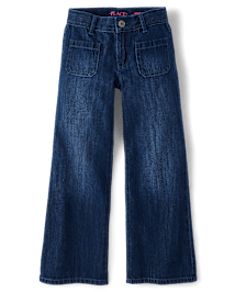 Girls Patch Pocket Wide Leg Jeans