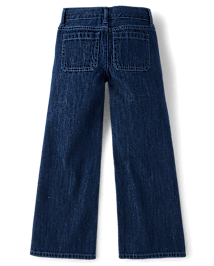 Girls Patch Pocket Wide Leg Jeans