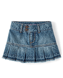 Girls Pleated Denim Skort