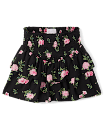 Girls Floral Smocked Tiered Skort