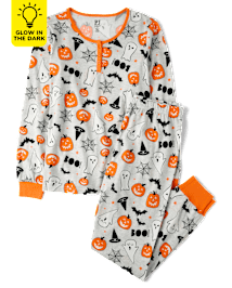 Womens Matching Family Glow Halloween Henley Cotton Pajamas