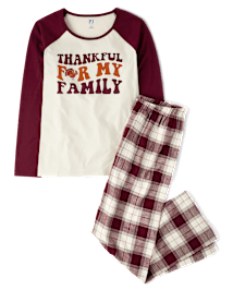 Womens Matching Family Thankful Cotton And Flannel Pajamas