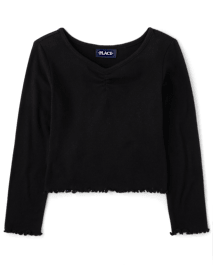 Girls Pointelle Ruched Top