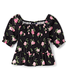 Girls Floral Smocked Top