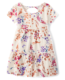 Girls Floral Twist Back Tiered Dress