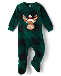 Unisex Baby And Toddler Matching Family Buffalo Plaid Moose Microfleece Footed One Piece Pajamas