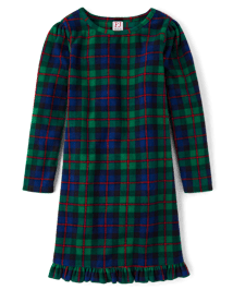 Chemise de nuit à volants en micropolaire à carreaux tartan pour filles