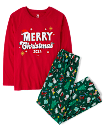 Pyjama unisexe adulte Famille assorti manches longues raglan Merry de Noel 2024 coton et micromolleton SPRUCESHAD The Children s Place CA