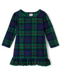 Chemise de nuit assortie à volants en micropolaire à carreaux écossais pour petite fille