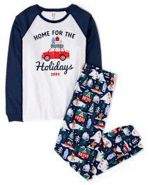 Unisex Adult Matching Family Home For The Holidays Cotton Pajamas