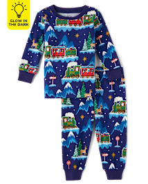 Unisex Baby And Toddler Glow Christmas Train Snug Fit Cotton Pajamas