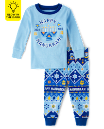 Unisex Baby And Toddler Matching Family Glow Hanukkah Snug Fit Cotton Pajamas