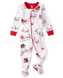 Unisex Baby And Toddler Matching Family Santa Sleigh Snug Fit Cotton Footed One Piece Pajamas