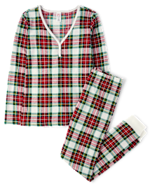 Womens Matching Family Christmas Long Sleeve Plaid Thermal Henley Pajamas WHITE The Children s Place CA