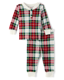 Unisex Baby And Toddler Matching Family Plaid Thermal Henley Pajamas