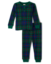 Unisex Baby And Toddler Matching Family Tartan Plaid Thermal Henley Pajamas