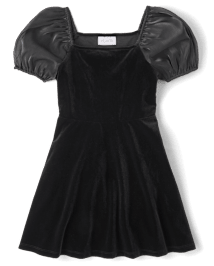 Girls Short Sleeve Velour Fit And Flare Dress BLACK The Children s Place CA