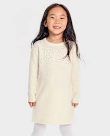 Baby And Toddler Girls Long Sleeve Sequin Sweater Dress WHITE DAISY The Children s Place CA