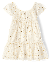 Baby And Toddler Girls Foil Star Mesh Tiered Dress