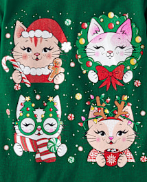 Baby And Toddler Girls Christmas Cat Graphic Tee