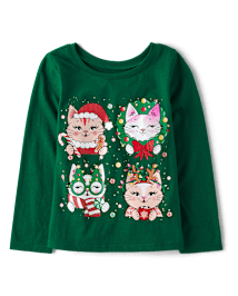 Baby And Toddler Girls Christmas Cat Graphic Tee