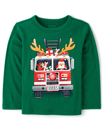 Baby And Toddler Boys Christmas Fire Truck Graphic Tee