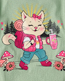 Girls Cat Camping Graphic Tee