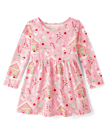 Baby And Toddler Girls Long Sleeve Christmas Print Everyday Dress PINK RIBBON The Children s Place CA